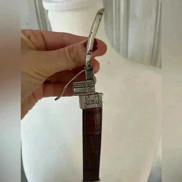 BRIGHTON|2in1 Black Leather Brown Crocodile Embossed Silver Buckle|ML Equestrian - Picture 9 of 13